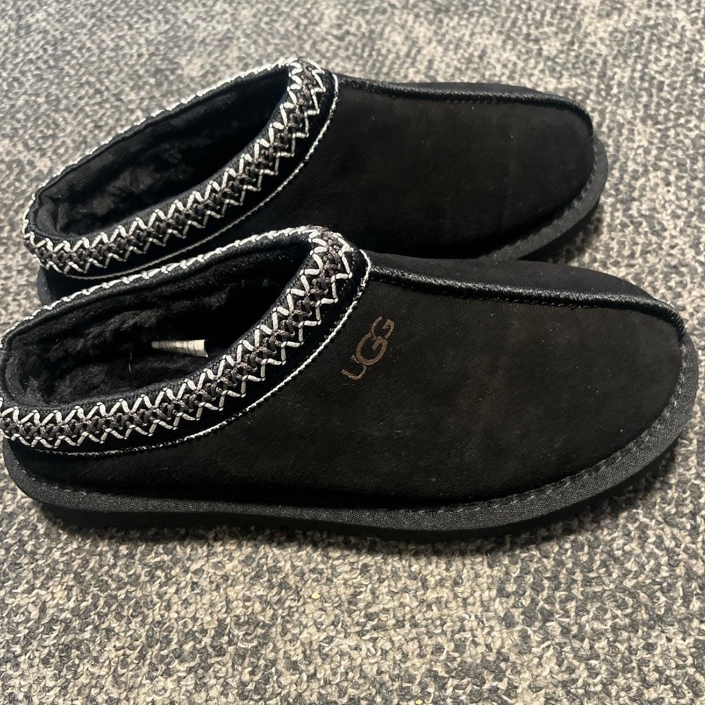 UGG Black Slippers with White Accents